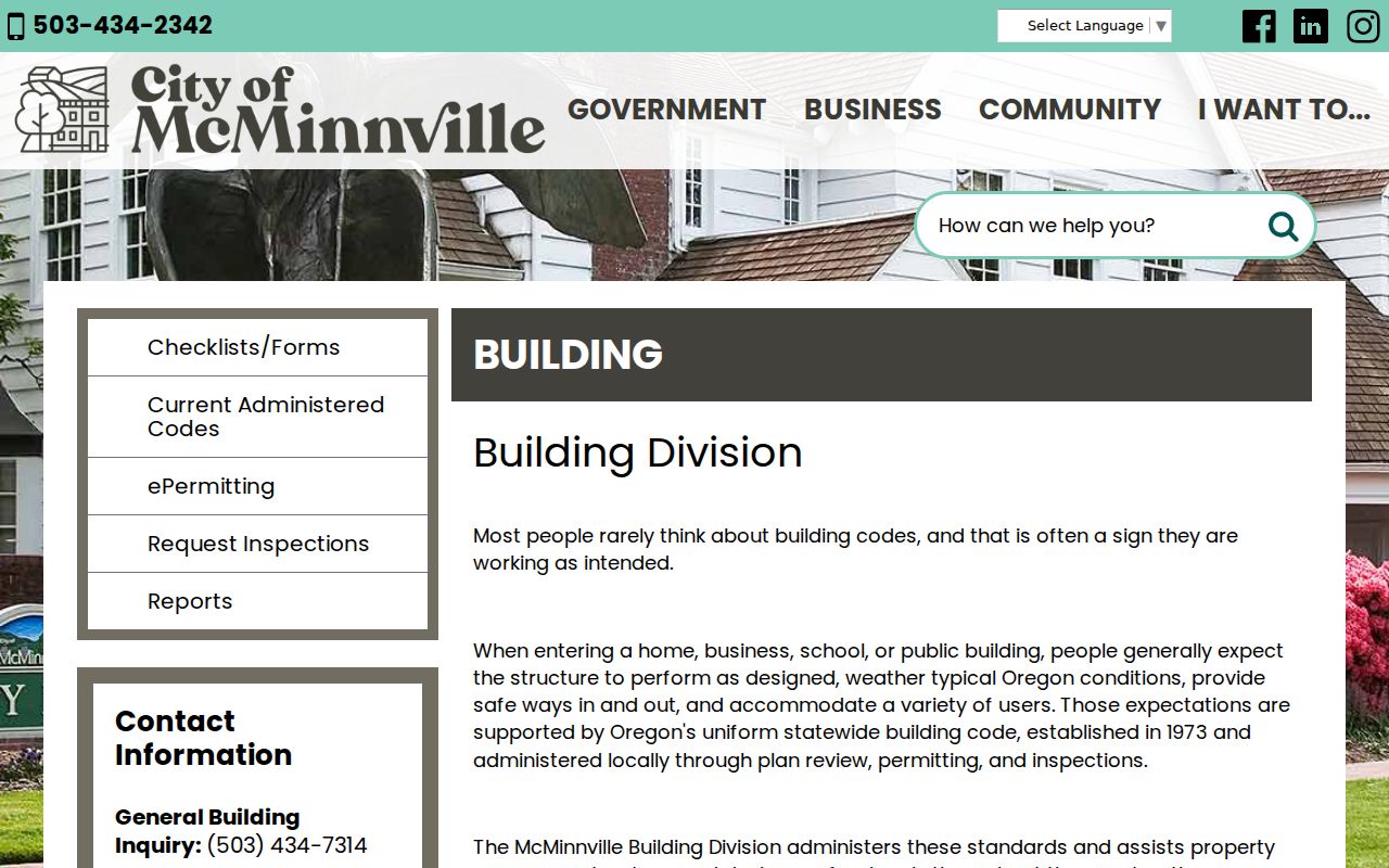 McMinnville street directory Building Division permit source