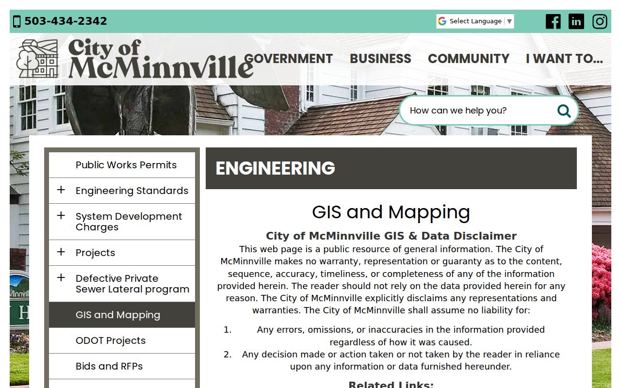 McMinnville street directory GIS and mapping hub