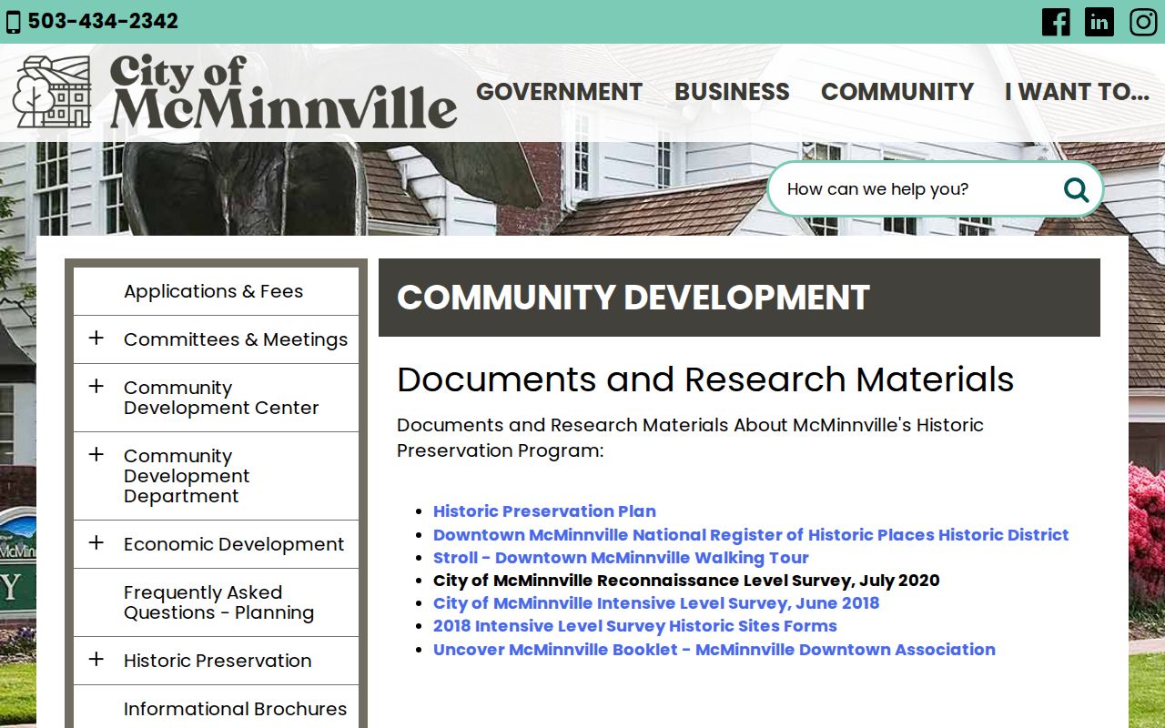 McMinnville city directory research with City historical documents and maps