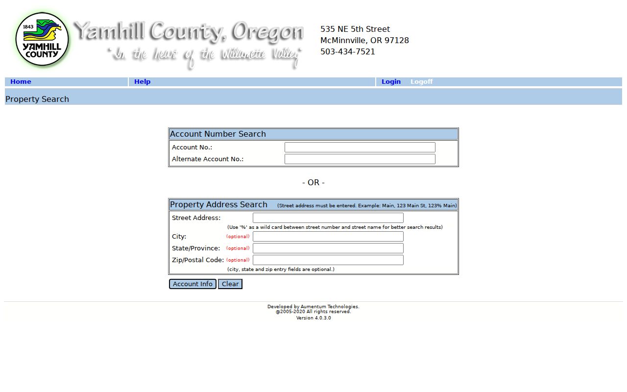 McMinnville residents directory Yamhill County Property Search form