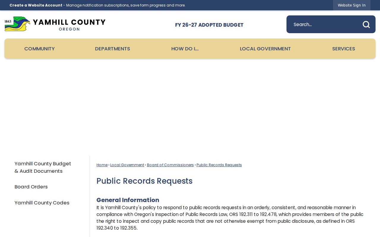 McMinnville residents directory Yamhill County public-records request page